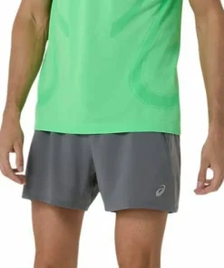 Clearance Asics Men's Road 5in Short Clay Grey/Steel Grey/Illuminate Green