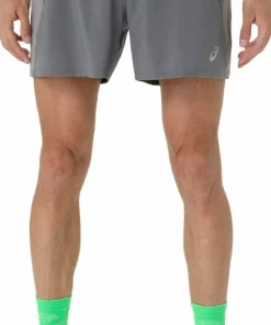 Clearance Asics Men's Road 5in Short Clay Grey/Steel Grey/Illuminate Green