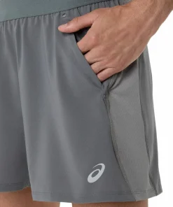 Clearance Asics Men's Road 5in Short Clay Grey/Steel Grey/Illuminate Green