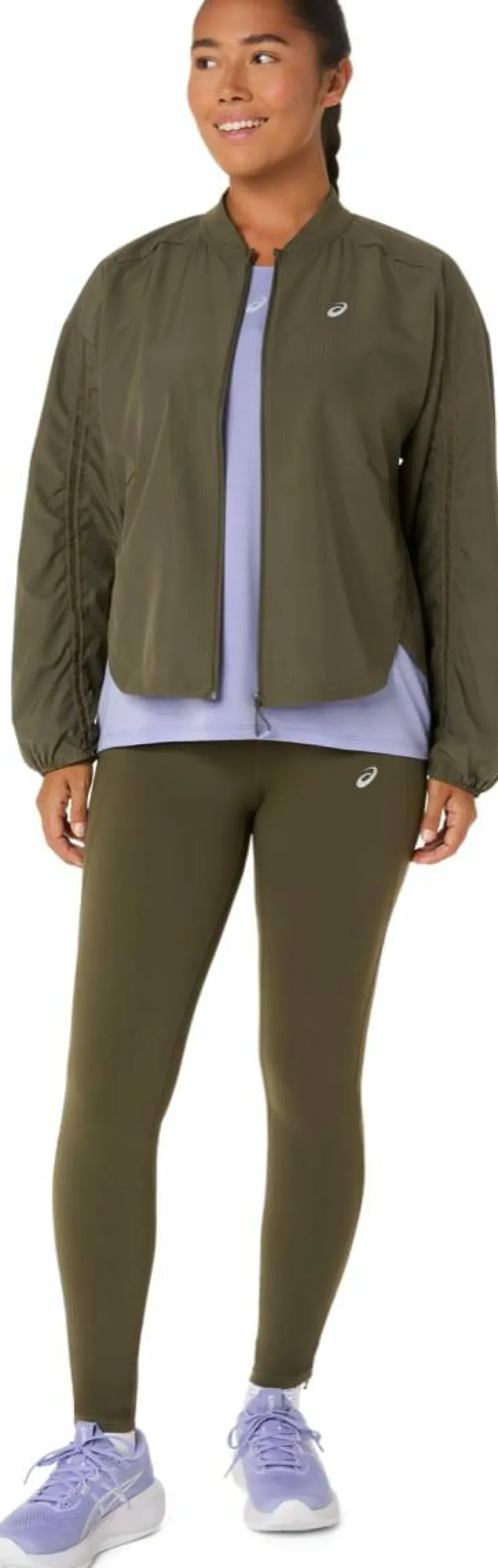 Discount Asics Women's Nagino Run Adjustable Jacket Dark Olive