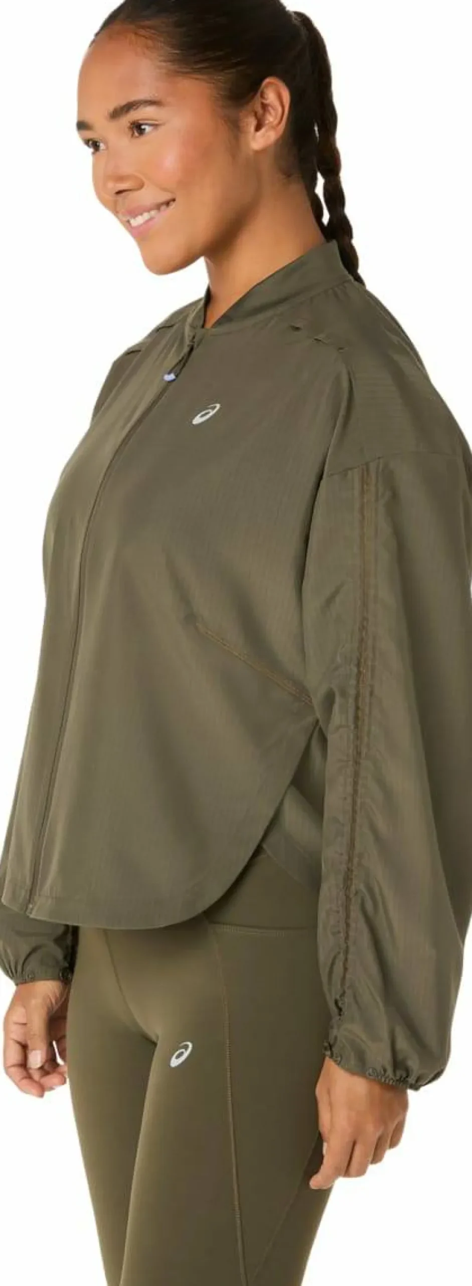 Discount Asics Women's Nagino Run Adjustable Jacket Dark Olive