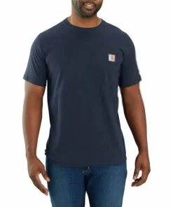 New Carhartt Men's Force Relaxed Fit Midweight Short-Sleeve Pocket T-Shirt Navy