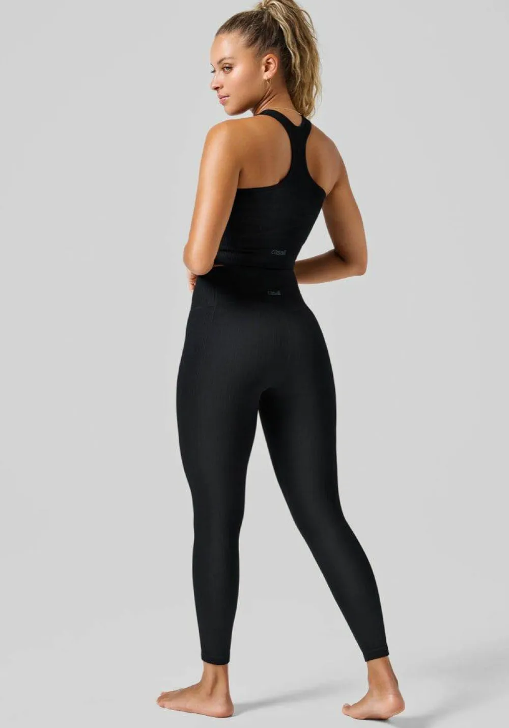 Outlet Casall Women's Multi Rib Seamless High Waist Tights Black