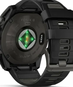 Garmin Fenix 8 Solar 51mm, Sapphire Solar Carbon Gray DLC Titanium - Black/Pebble Grey Silicone Strap