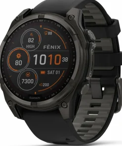 Best Garmin Fenix 8 Solar 47mm, Sapphire Solar Carbon Gray DLC Titanium - Black/Pebble Grey Silicone Strap