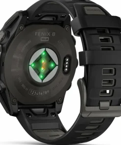 Best Garmin Fenix 8 Solar 47mm, Sapphire Solar Carbon Gray DLC Titanium - Black/Pebble Grey Silicone Strap