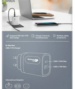 Hot GP Batterier GP Wall Charger WM2A PD 20W White