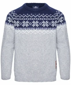 Sale Gridarmor Kids' Snøkrystall Round Neck Ullgenser Light Grey/Dark Navy/White Lt. Grey/Dk Navy/White
