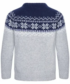 Sale Gridarmor Kids' Snøkrystall Round Neck Ullgenser Light Grey/Dark Navy/White Lt. Grey/Dk Navy/White