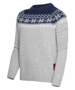 Best Gridarmor Women’s Snøkrystall Round Neck Ullgenser Light Grey/Dark Navy/White