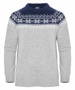 Best Gridarmor Women’s Snøkrystall Round Neck Ullgenser Light Grey/Dark Navy/White