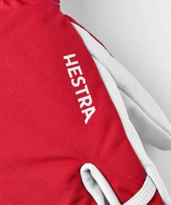 Best Hestra Army Leather Heli Ski 3-Finger Red Röd