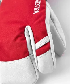 Best Hestra Army Leather Heli Ski 3-Finger Red Röd