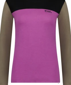 Best Mons Royale Women's Yotei Merino Long Sleeve Purple Bolt/Walnut/Black