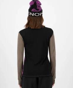 Best Mons Royale Women's Yotei Merino Long Sleeve Purple Bolt/Walnut/Black
