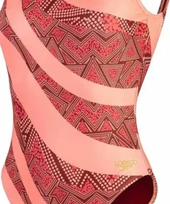 Online Speedo Women's Printed Deep U-Back Oxblood/Coral