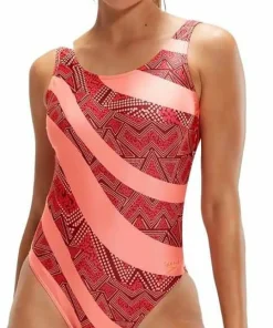 Online Speedo Women's Printed Deep U-Back Oxblood/Coral
